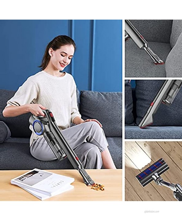 Stick Vacuum Cleaner Corded POODA Stick Vacuum 6 in 1 with 15KPA Powerful Suction LED Electric Brush Corded Stick Vacuum for Pet Hair Carpet Hardwood Floor S6 Grey
