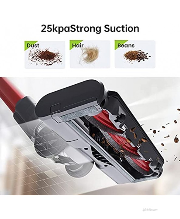 V20 Cleaner 25Kpa Strong Suction 40 mins Runtime Ultra-Quiet Lightweight Detachable Battery 6 in 1 Cordless Stick Vacuum for Deep Clean Pet Hair Carpet Hard Floor Red…