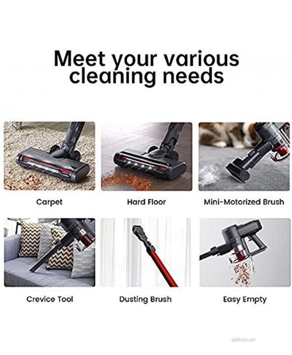 V20 Cleaner 25Kpa Strong Suction 40 mins Runtime Ultra-Quiet Lightweight Detachable Battery 6 in 1 Cordless Stick Vacuum for Deep Clean Pet Hair Carpet Hard Floor Red…