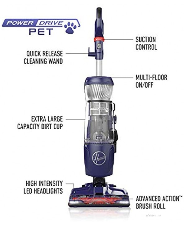 Hoover Power Drive Bagless Multi Floor Upright Vacuum Cleaner with Swivel Steering for Pet Hair UH74210PC Purple