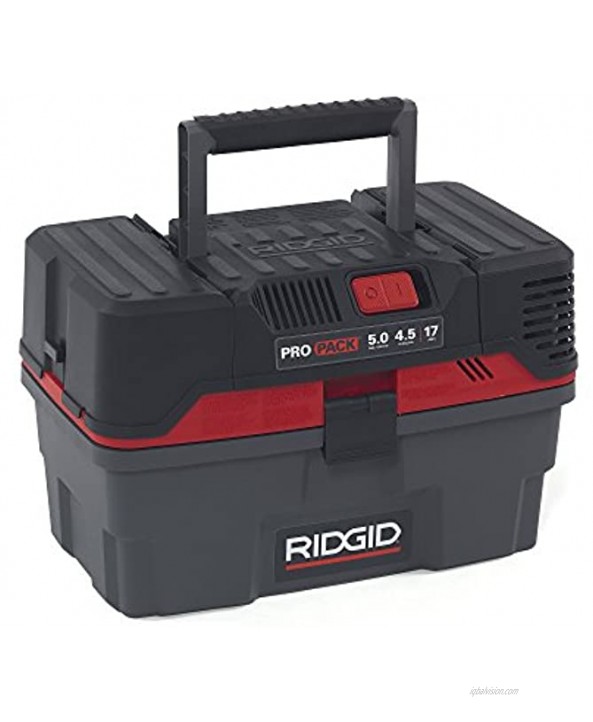 RIDGID 50318 4500RV ProPack Wet Dry Vac 4.5-Gallon Portable Wet Dry Vacuum with Toolbox Design 5.0 Peak HP Motor Expandable Pro Hose Blower Port