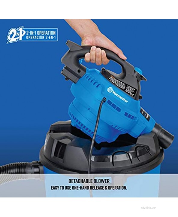 Vacmaster VBV1210 12-Gallon 5 Peak HP Wet Dry Shop Vacuum with Detachable Blower Blue