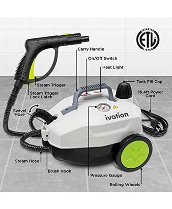 Ivation 1800W Canister Steam Cleaner with 14 Accessories Multi-Purpose Chemical-Free Household Cleaning and Sanitizing System for Clothes Floor Windows Ovens Bed Bugs Curtains and Carpet