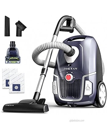 PINETAN Professional Canister Vacuum Cleaner UA807 62 dB Advanced Low Noise Technology High Suction Power and Rotation Speed Adjustment 4.5 L Extra Large Dust Bags Included.