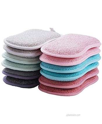 12 Pack Durable Scrub Scouring Sponge  Non-Scratch Microfiber Sponge Along with Heavy Duty Scouring Power  Effortless Cleaning of Dishes Pots and Pans All at Once Six Colors