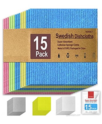 15-Pack Swedish dishcloths for Kitchen Cellulose Sponge Cloths Reusable Kitchen Towels Dish Cloth for Cleaning No Odor Absorbent Kitchen sponges Eco-Friendly Dish Towels Random Assorted Colors