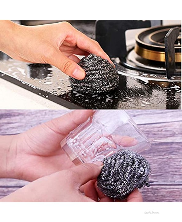 18 PCS Stainless Steel Sponges Scrubbers Cleaning Ball Utensil Scrubber Metal Scrubber Scouring Pads Ball for Pot Pan Dish Wash Cleaning for Removing Rust Dirty Cookware Cleaner with Handle 18 Pack