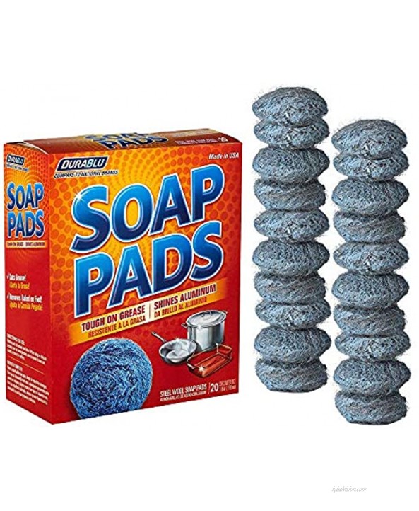 20 Pack Steel Wool Soap Pads Metal Scouring Cleaning Pads for Dishes Pots Pans and Ovens Pre-Soaped for Easy Cleaning of Tough Kitchen Grease and Oil