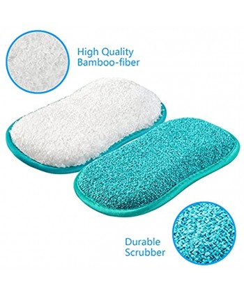 5 Pack Kitchen Dish Sponges Scrubber Non-Scratch Multi-Purpose with Bamboo Fiber Dishcloths Sponge Along with Heavy Duty Scouring Power Effortless Cleaning of Dishes Pots and Pans Blue