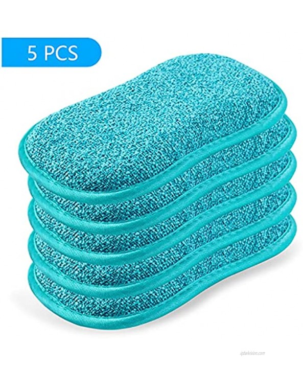 5 Pack Kitchen Dish Sponges Scrubber Non-Scratch Multi-Purpose with Bamboo Fiber Dishcloths Sponge Along with Heavy Duty Scouring Power Effortless Cleaning of Dishes Pots and Pans Blue