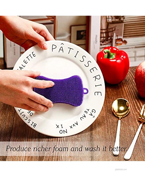 8 Pieces Silicone Sponge Silicone Scrubber Dish Brush Cleaning Sponges Circular and Soap-Shaped Silicone Dishwashing Brush Pad Double Sided Silicone Brush for Kitchen Dishes Fruits Vegetables
