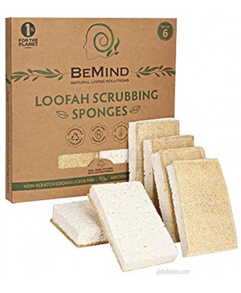 BeMind Loofah Dish Sponge Set of 6 Natural Sponges for Dishes|1% for the Planet Biodegradable Sponges|Eco friendly Sponges for Dishes in Your Zero Waste Kitchen|Compostable Sponges|No Odor Eco Sponges