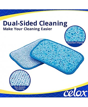 CELOX 12 Pack Dual-Sided Scrub & Wipe Sponge Pad Natural Cellulose Sponge with Non-Scratch Multi-Purpose Dish & Kitchen Sponges Absorbent and Long Lasting 5.7" x 3.9"