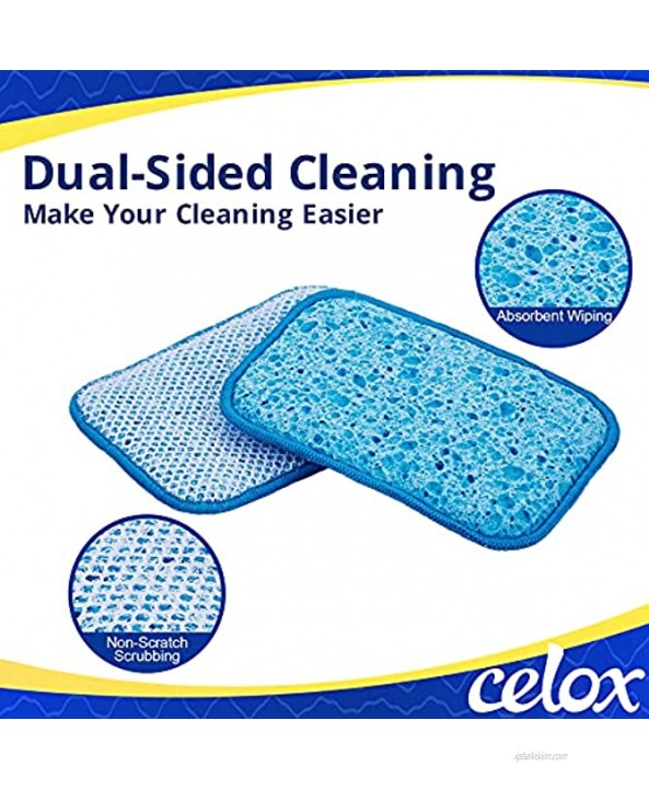 CELOX 12 Pack Dual-Sided Scrub & Wipe Sponge Pad Natural Cellulose Sponge with Non-Scratch Multi-Purpose Dish & Kitchen Sponges Absorbent and Long Lasting 5.7 x 3.9