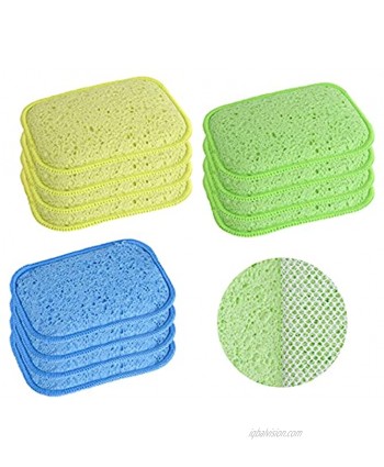 CELOX 12 Pack Dual-Sided Scrub & Wipe Sponge Pad Natural Cellulose Sponge with Non-Scratch Multi-Purpose Dish & Kitchen Sponges Absorbent and Long Lasting 5.7" x 3.9"