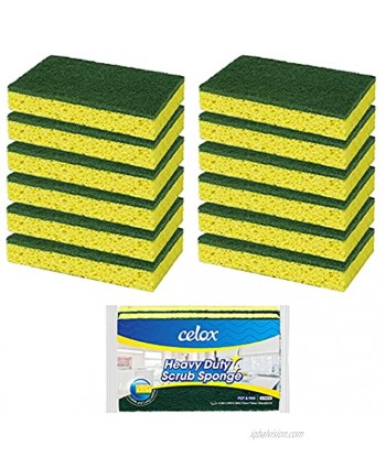 CELOX Dual-Sided Dish Sponge Heavy Duty Kitchen Sponge Fast Cleaning Dishwashing Household Cleaning Sponges for Kitchen 12 Pack 4.5" x 2.7" x 0.8"