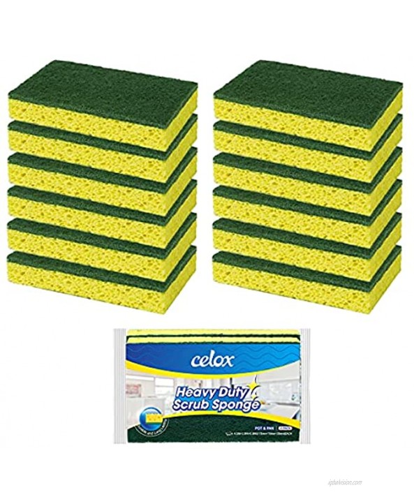 CELOX Dual-Sided Dish Sponge Heavy Duty Kitchen Sponge Fast Cleaning Dishwashing Household Cleaning Sponges for Kitchen 12 Pack 4.5 x 2.7 x 0.8