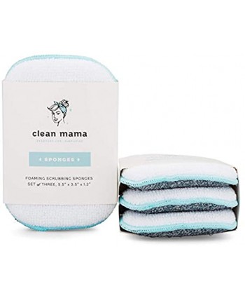 Clean Mama Foaming Scrubbing Sponges | Set of 12 Sponges for Cleaning Scrubbing Dishes and Countertops White