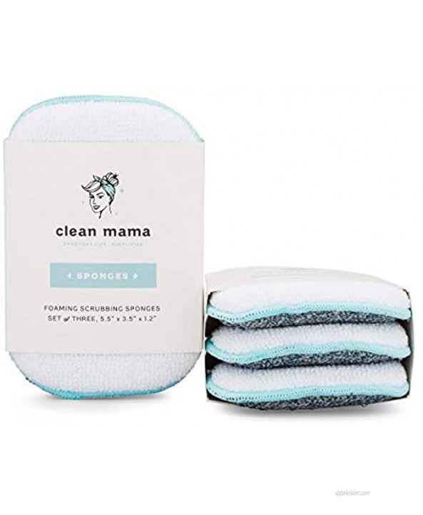 Clean Mama Foaming Scrubbing Sponges | Set of 12 Sponges for Cleaning Scrubbing Dishes and Countertops White