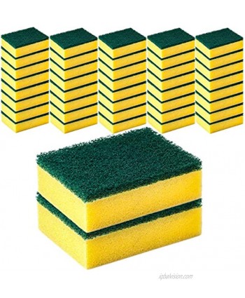 DecorRack 42 Cleaning Scrub Sponges for Kitchen Dishes Bathroom Car Wash One Scouring Scrubbing One Absorbent Side Abrasive Scrubber Sponge Dish Pads Heavy Duty Green Yellow Pack of 42