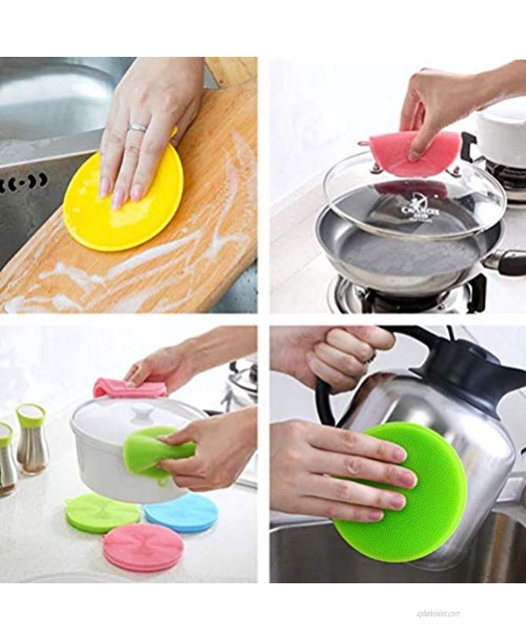 Emoly 6 Pack Food Grade Reusable Sponges for Dishes， Heat Resistant and Without Bpa，Double Sided Silicon Brush 6 Colors