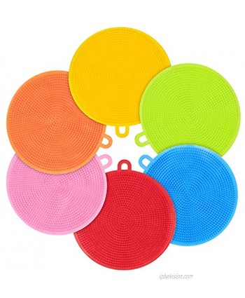 Emoly 6 Pack Food Grade Reusable Sponges for Dishes， Heat Resistant and Without Bpa，Double Sided Silicon Brush 6 Colors