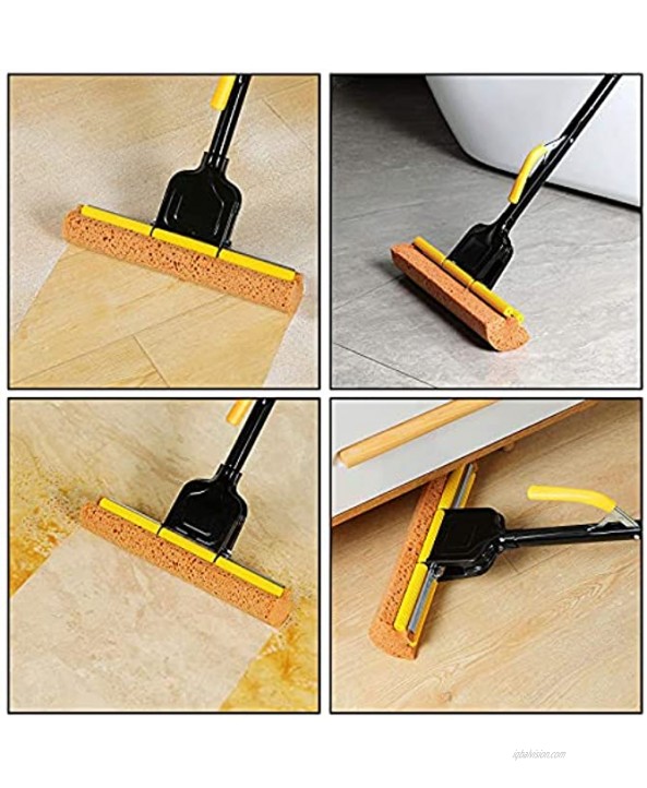 Eyliden Sponge Mop Home Commercial Use Tile Floor Bathroom Garage Cleaning Easily Dry Wringing Iron Handle Pole 56.3Inch Model F-20 with 2 Sponge Head