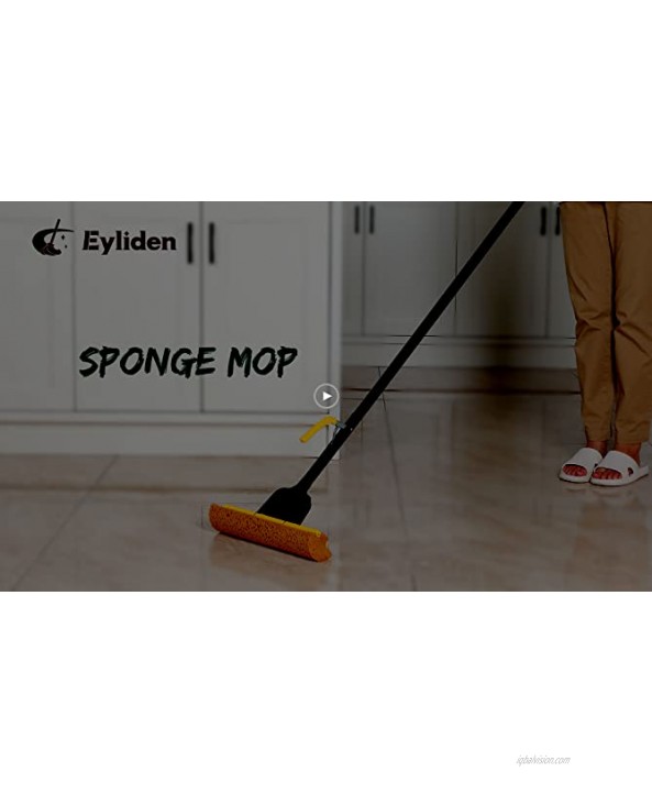Eyliden Sponge Mop Home Commercial Use Tile Floor Bathroom Garage Cleaning Easily Dry Wringing Iron Handle Pole 56.3Inch Model F-20 with 2 Sponge Head