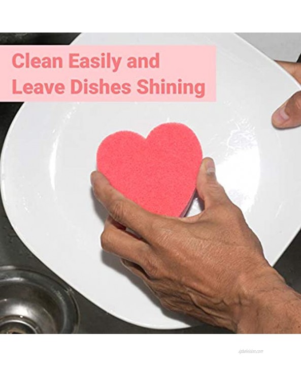 GMIcréatifs Heart Shaped Dual-Sided Kitchen Sponge and Scrubber for Washing Dishes Pots & Pans and General Household Cleaning 6 Pack.