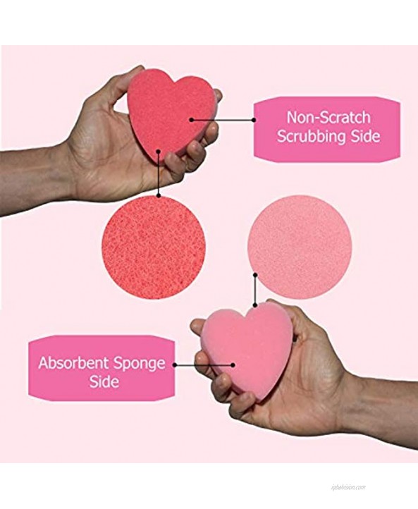 GMIcréatifs Heart Shaped Dual-Sided Kitchen Sponge and Scrubber for Washing Dishes Pots & Pans and General Household Cleaning 6 Pack.