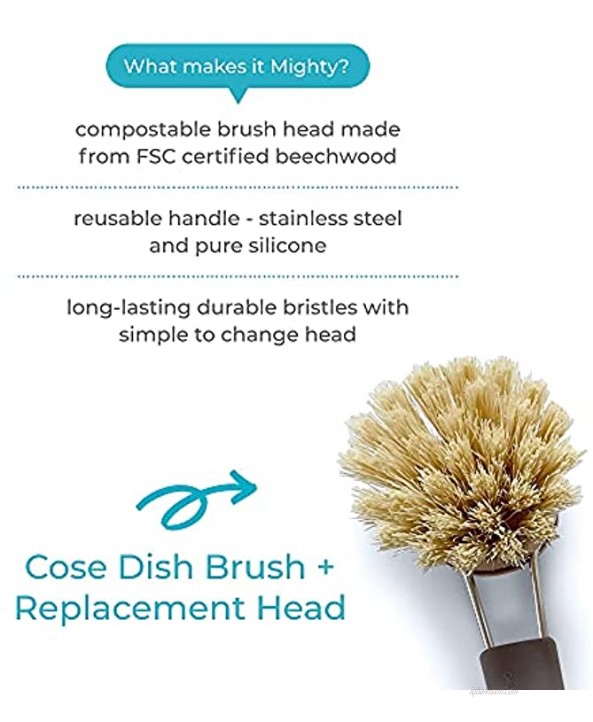 MightyFix Plastic Free Dishwashing Alternatives Set | Dish Soap Bar & Cedarwood Tray Silicone Dish Brush Natural Spaghetti Scrub Abrasive Sponge Alternative | Zero Waste Gift 5-Piece Set