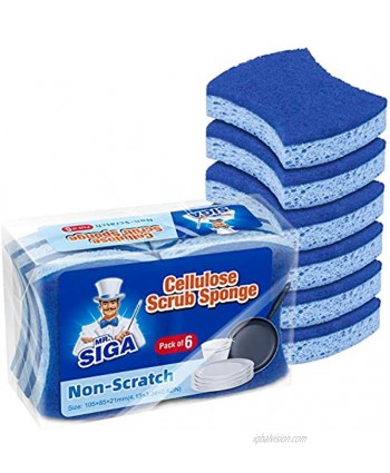 MR.SIGA Non-Scratch Cellulose Scrub Sponge Dual-Sided Dishwashing Sponge for Kitchen 12 Pack