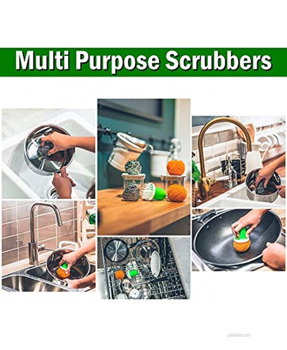 Multi Purpose Scrubber Stainless Steel Wool Scourer and Non Scratch Dish sponges for Household Kitchen Bathroom and Auto 4 Packs
