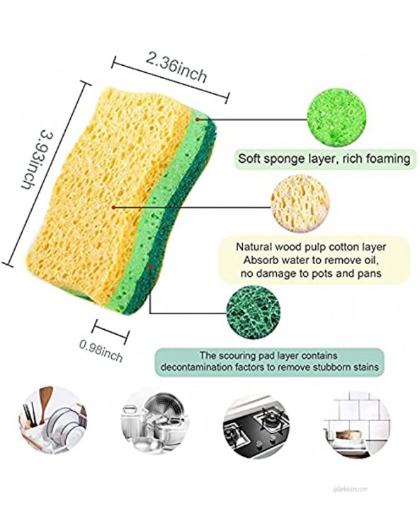 Non-Scratch Cellulose Household Kitchen Sponges for Dishes Sponge Five Packages ，Multi-UseDish Scrubber Sponge for Household，Durable No Smell ，Cleaning Sponge for Household Dishes Kitchen Bathroom