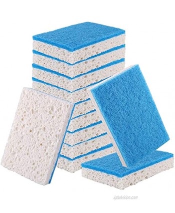 Non-Scratch Sponge Dishes Pack of 12 Plant Based Compostable Sponge with Dishwashing Dish Scrubber for Kitchen Cleaning