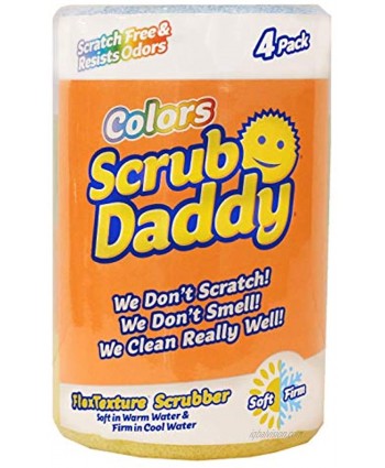 Scrub Daddy Sponge Set Colors Scratch-Free Scrubbers for Dishes and Home Odor Resistant Soft in Warm Water Firm in Cold Deep Cleaning Dishwasher Safe Multi-use Functional 4ct
