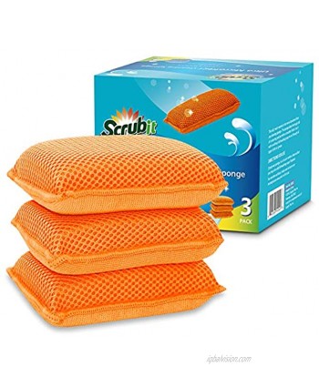 Scrub-It Miracle Microfiber Kitchen Sponge Non-Scratch Heavy Duty Dishwashing Cleaning sponges- Machine Washable- Orange