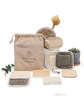 Set of 10 compostable Hemp and Loofah Kitchen eco Dish sponges for Kitchen Cleaning eco Friendly Kitchen sponges compostable Sponge Bamboo and Bristle Dish Brush and Bonus Hemp face washcloth