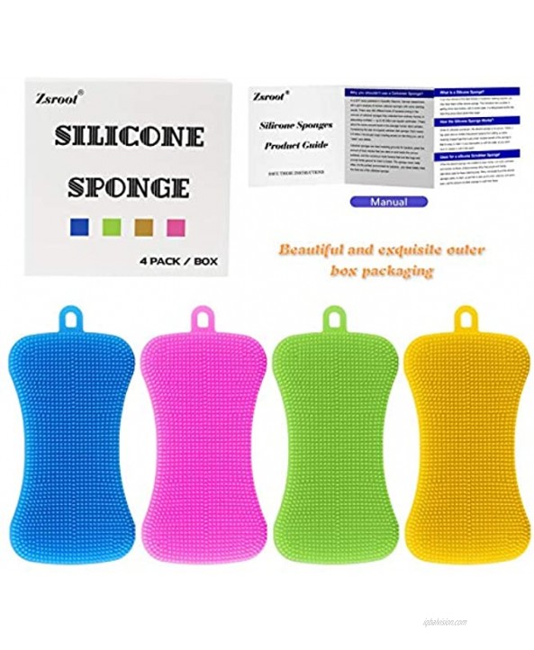 Silicone Sponge Dish Sponges for Kitchen Washing Gadgets Tools Cleaning Scrubber Multipurpose Better Sponges Non Stick Cleaning Mildew-Free Smart Kitchen Gadgets Brush4 Pack