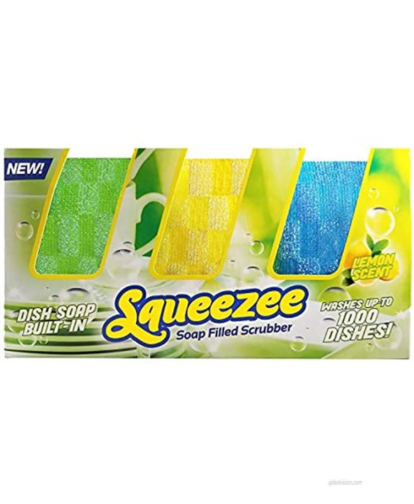 Squeezee Antibacterial Soap Filled Scrubber Sponge with Lemon Scent 3 Pack