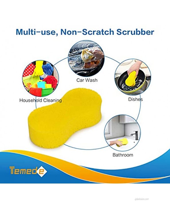 Temede Car Wash Sponge Large All Purpose Sponges for Cleaning 2.4in Thick Foam Scrubber Kit Sponges for Dishes Tile Bike Boat Easy Grip Sponge for Kitchen Bathroom Household Cleaning 5pcs