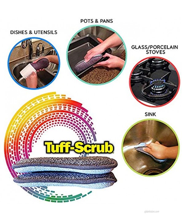 TUFF-SCRUB Microfiber Multi Surface Scrub and Wipe Sponges Dual-Sided for Scouring and Easy Household Cleaning Machine Washable Pack-4