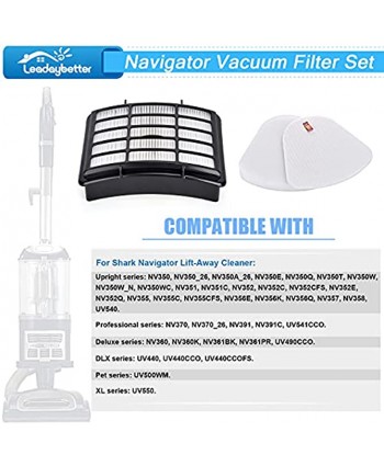 2 HEPA + 4 Foam & Felt Filters for Shark Navigator Lift-Away NV350 NV351 NV352 NV355 NV356E NV357 NV360 NV370 NV391 UV440 UV490 UV540 Compare to Part # XFF350 & XHF350 Replacement Filter…