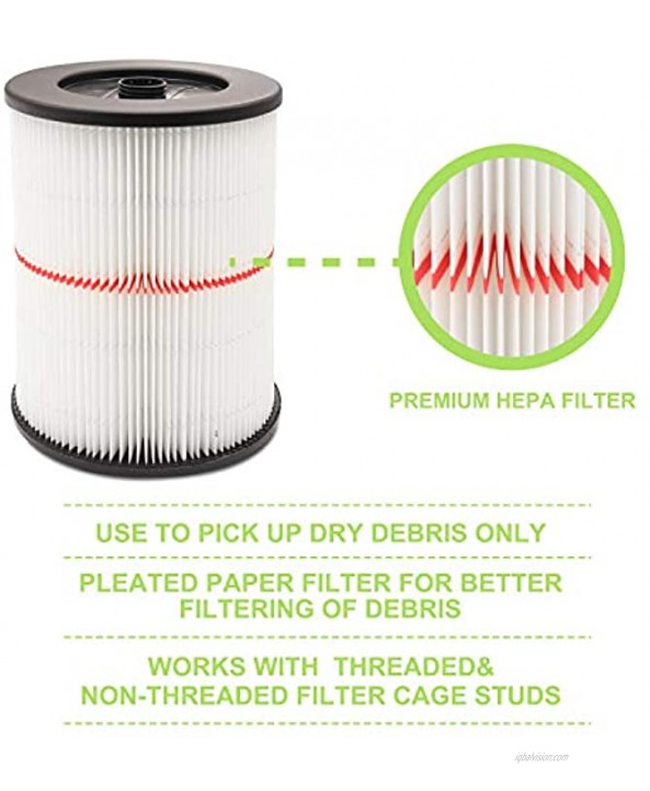 2 Pack Cartridge Filter for Craftsman 17816 9-17816 Wet Dry Air Filter Replacement Part fit 5 6 8 12 16 32 Gallon & Larger Vacuum Cleaner