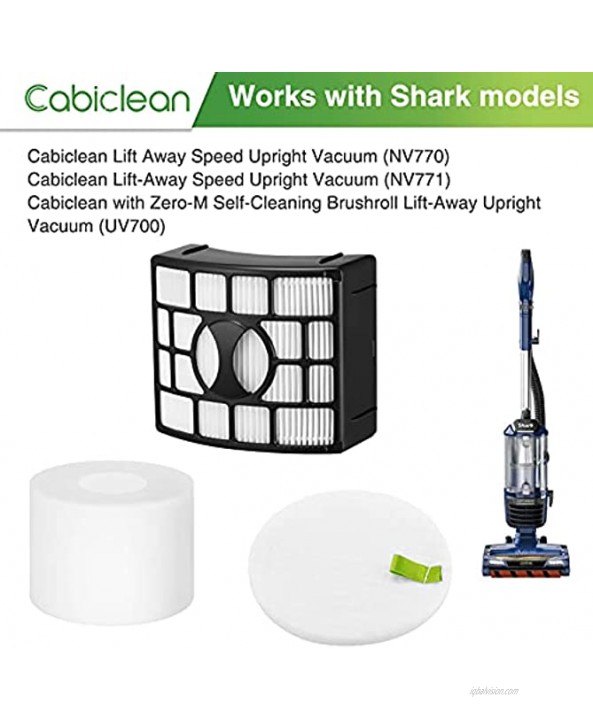 Cabiclean Replacement part compatible for Shark DuoClean Rotator Lift-Away Speed Zero-M Upright Vacuum NV601 NV611 NV770 NV771 UV700 XFF600 XHF600 2 Hepa Filters + 4 Foam & Felt