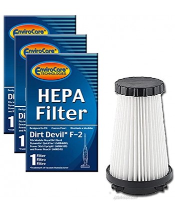 EnviroCare Premium Replacement HEPA Vacuum Filters Designed to Fit Dirt Devil Dynamite Quickvac Power Stick and Power Reach Uprights. Type F2. 3 Filters