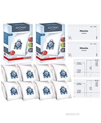 Miele GN AirClean 3D Efficiency Vacuum Cleaner Bags 2 Boxes Includes 8 Genuine Airclean GN Bags + 2 Genuine Super Air Clean Filter + 2 Genuine Pre-Motor Protection Filters