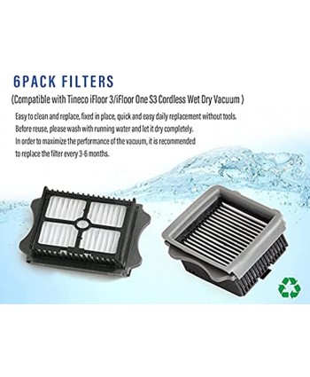 6 Pack Replacement Filter Compatible with Tineco iFloor 3 Floor One S3 Wet Dry Cordless Vacuum Cleaner