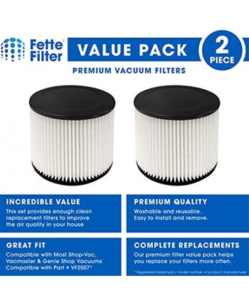 Fette Filter Wet Dry Vac Filter Compatible with Multi-Fit VF2007 & Most 5 Gallon or Larger Shop-Vac Vacmaster & Genie Shop Vacuum Cleaners. Compare to Part # VF2007 Pack of 2