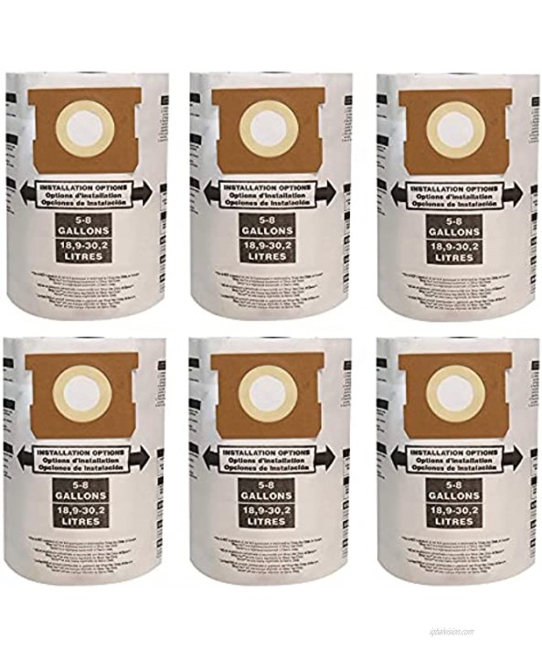 GEYUEMEY 6 Pack Replacement for Shop Vac Bags Type E 9066100 90661 Compatible with Shop Vac Bags 5-8 Gallon Disposable Collection Filter Bags